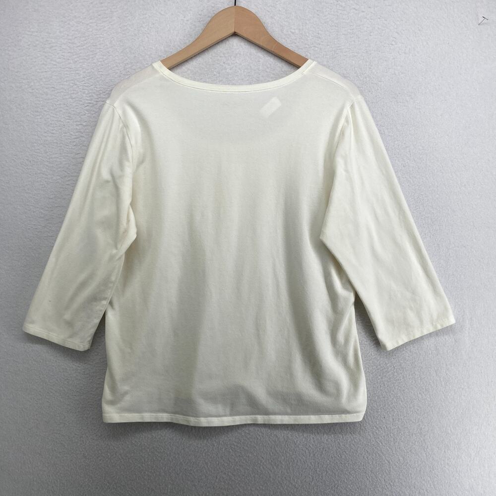 EILEEN FISHER Top XL Stretch Organic Cotton Scoop Neck Long Sleeve Off White USA - Picture 2 of 9